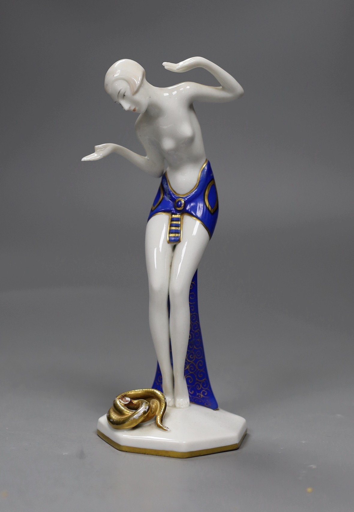 A Goebel Art Deco figure of a snake dancer, 18cms high
